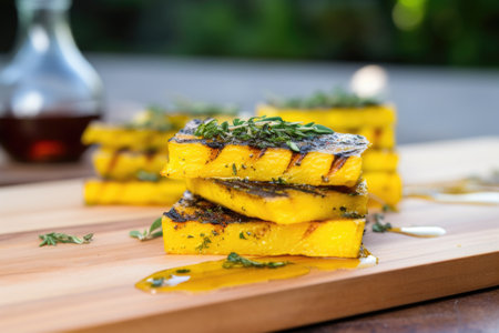 serving up a piece of grilled polenta, created with generative aiの素材