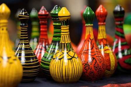 a close shot of vibrantly painted kwanzaa gourds, created with generative aiの素材