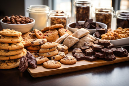 an array of baked treats displayed on a table, created with generative aiの素材