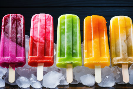 popsicles in a variety of summer hues melting, created with generative aiの素材