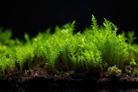 close-up of peat moss against black background, created with generative aiの素材