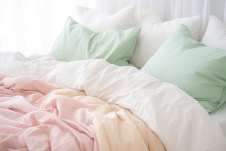 soft bed linen in pastel colors, created with generative aiの素材