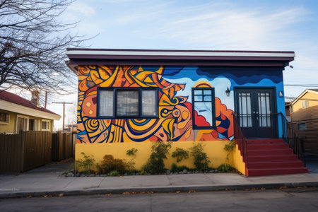 artsy mural painted on the exterior wall of a house, created with generative aiの素材
