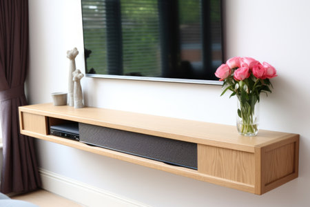 wall mounted tv unit with underneath storage, created with generative aiの素材
