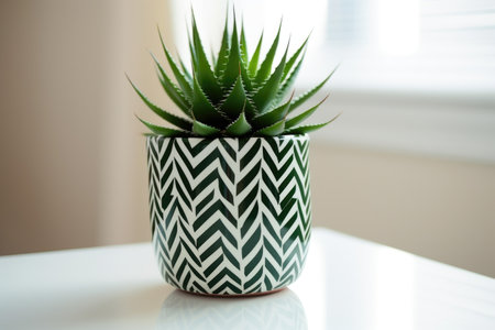 a zigzag cactus in a trendy geometric pot, created with generative aiの素材