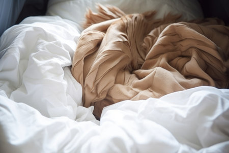 a fluffy comforter in a large laundry bag, created with generative aiの素材