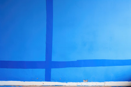 blue painters tape edges against a freshly painted wall, created with generative aiの素材