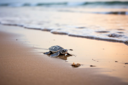 baby turtle making its way to the sea, created with generative aiの素材
