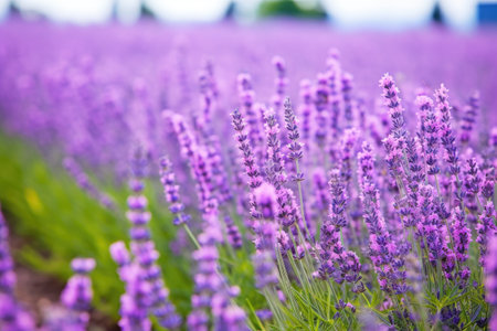 depth of field shot of perennial lavender plants, created with generative aiの素材