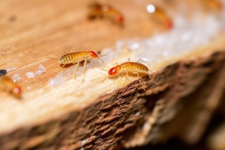 close up of termite infestation on wooden furniture, created with generative aiの素材