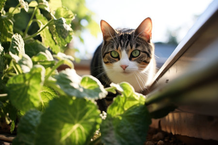 cat near peppermint plantè¢Âa natural spider deterrent, created with generative aiの素材