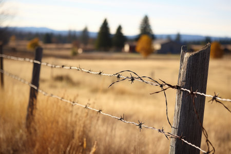 a barbed wire fence around a private property, created with generative aiの素材