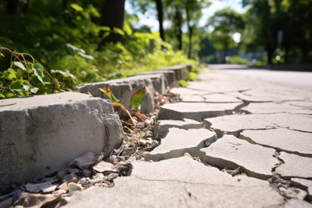 broken concrete on a public path, created with generative aiの素材