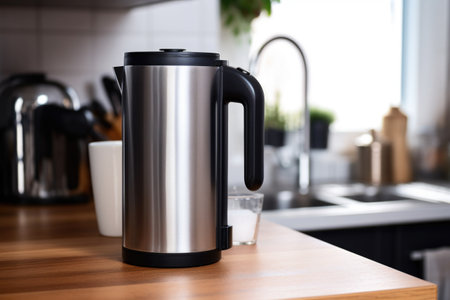 an electric kettle with temperature control on a kitchen counter, created with generative aiの素材
