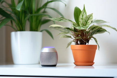 smart thermostat next to a living room houseplant, created with generative aiの素材
