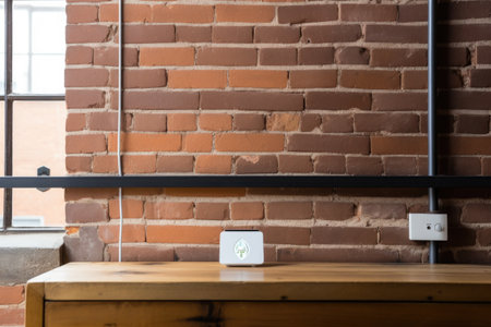 a smart thermostat on a brick wall inside a loft, created with generative aiの素材