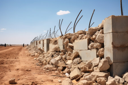 photo of a demolished boundary wall in a conflict zone, created with generative aiの素材
