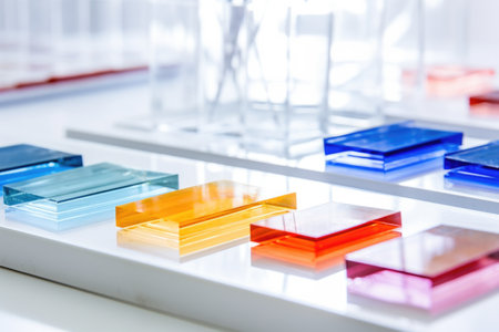 glass microscope slides on a white lab bench, created with generative aiの素材