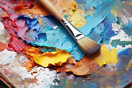 paintbrush on an artists palette with color swatches, created with generative aiの素材