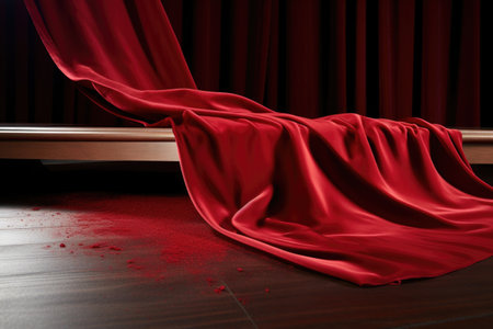 red velvet fabric falling from an elevated position, created with generative aiの素材