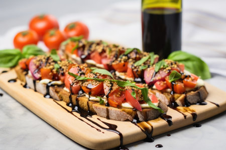 tuna bruschetta garnished with an olive oil drizzle, created with generative aiの素材