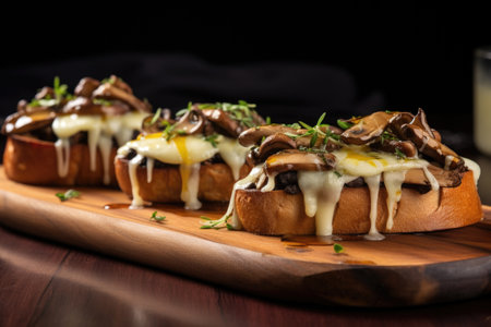 mushroom bruschetta topped with melted cheese, created with generative aiの素材