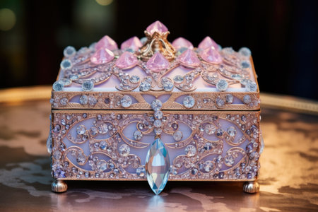 glamorous crystal-encrusted box with ornaments, created with generative aiの素材