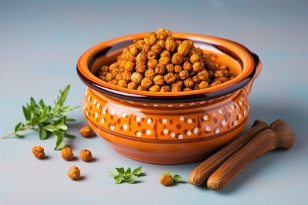 ceramic bowl filled with hot roasted chickpeas, created with generative aiの素材