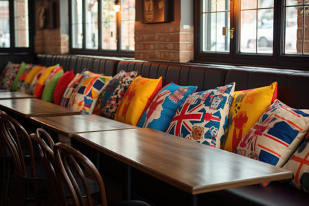cushions with boxing day-themed covers on seating area, created with generative aiの素材