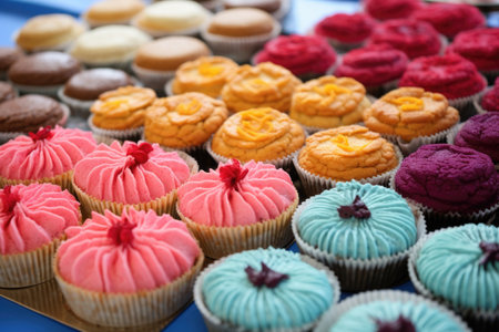 an array of colorful gluten-free pastries, created with generative aiの素材