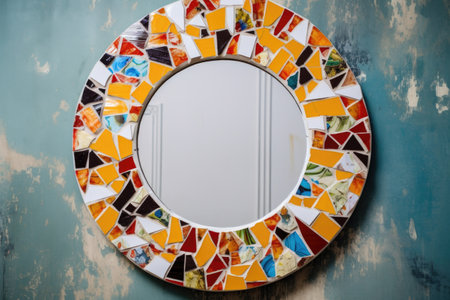 self-made mosaic mirror on a painted wall, created with generative aiの素材