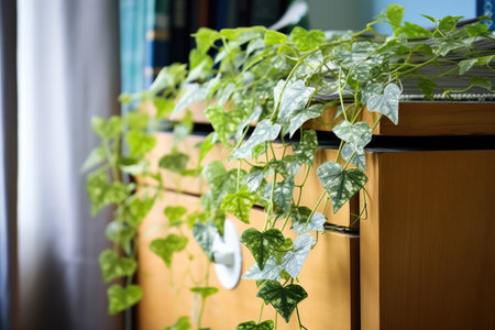 ivy plant trailing along top of filing cabinet, created with generative aiの素材