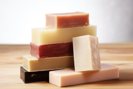 stack of organic bar soap with natural ingredients, created with generative aiの素材