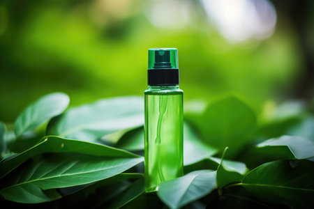 close-up of insect repellent with green foliage backdrop, created with generative aiの素材