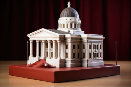 clay-made miniature courthouse on a marble base, created with generative aiの素材