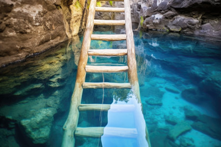 ladder leading into crystal clear spa water, created with generative aiの素材