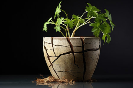 dying plant in a cracked pot, created with generative aiの素材