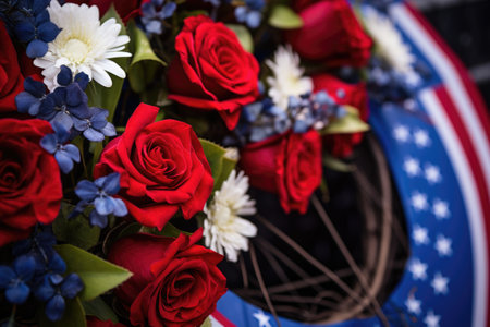 close-up shot of an elegantly decorated memorial wreath, created with generative aiの素材
