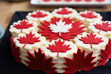 canadian flags on a cake for canada day, created with generative aiの素材