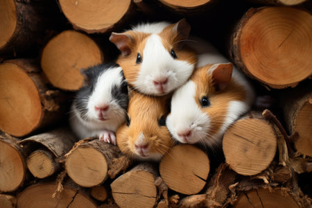 guinea pigs huddled together in a cozy hut, created with generative aiの素材