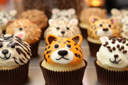 cupcakes with distinct animal face decorations, created with generative aiの素材
