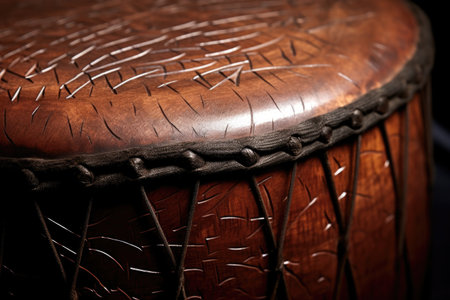 detail shot of the surface of an african drum, created with generative aiの素材