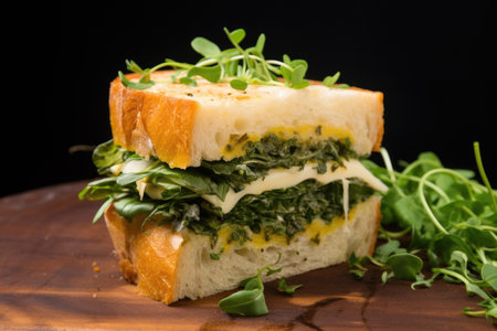 artisan bread sandwich filled with seasonal herbs, created with generative aiの素材