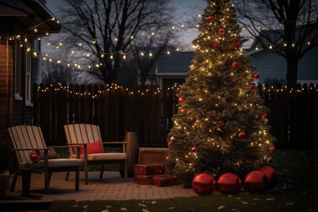 outdoor christmas tree setup with no decorations, created with generative aiの素材