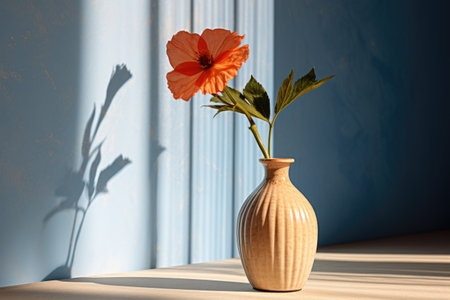 single flower in a vase under sunlight, created with generative aiの素材