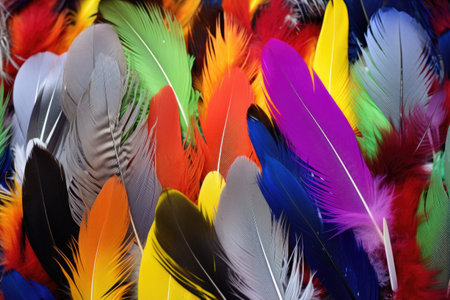 collection of brightly colored feathers, created with generative aiの素材