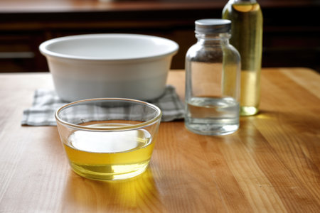 vinegar, water, baking soda mixture on kitchen surface, created with generative aiの素材