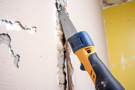 photo of a utility knife and a piece of cut drywall, created with generative aiの素材