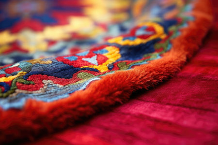 fragment of a brightly coloured oriental rug, created with generative aiの素材