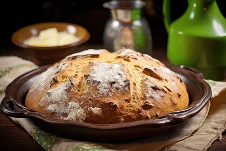 irish soda bread served on a ceramic dish for st patricks day, created with generative aiの素材